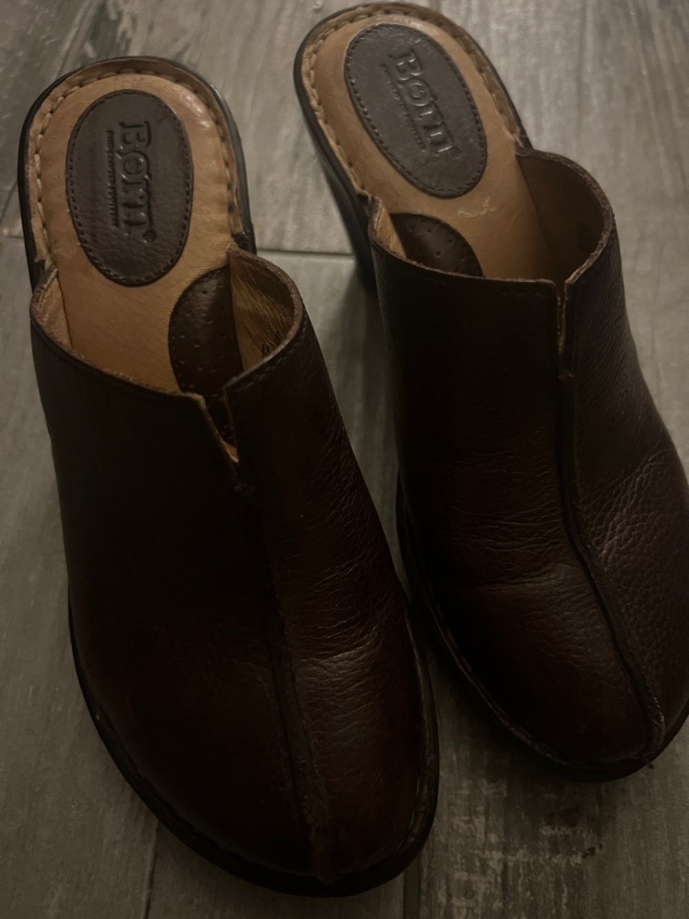 Born Dark Brown Leather Slip-On Mules